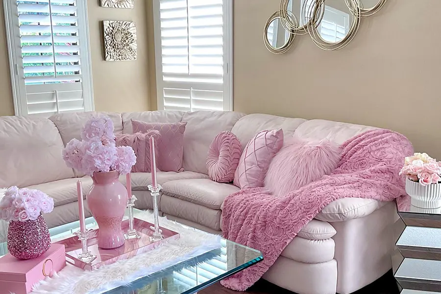 Glamorous Pink Living Room With Luxe Details