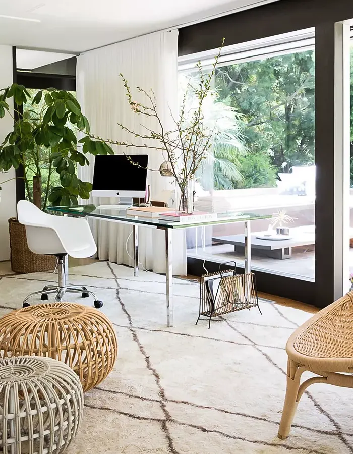 Glass Desk by Living Room Windows