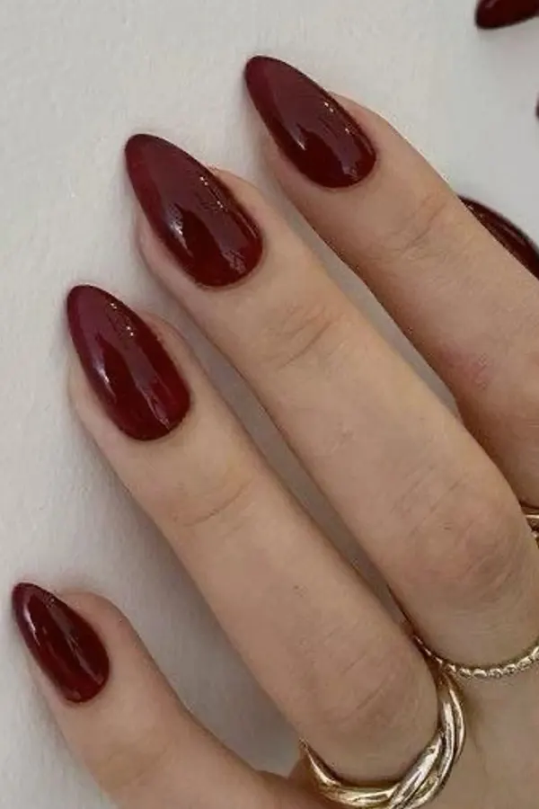 Glossy Almond Wine Nails