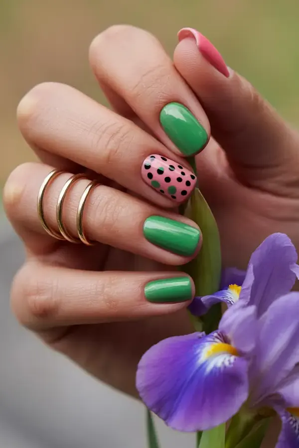 Green Polka Dots Nails
