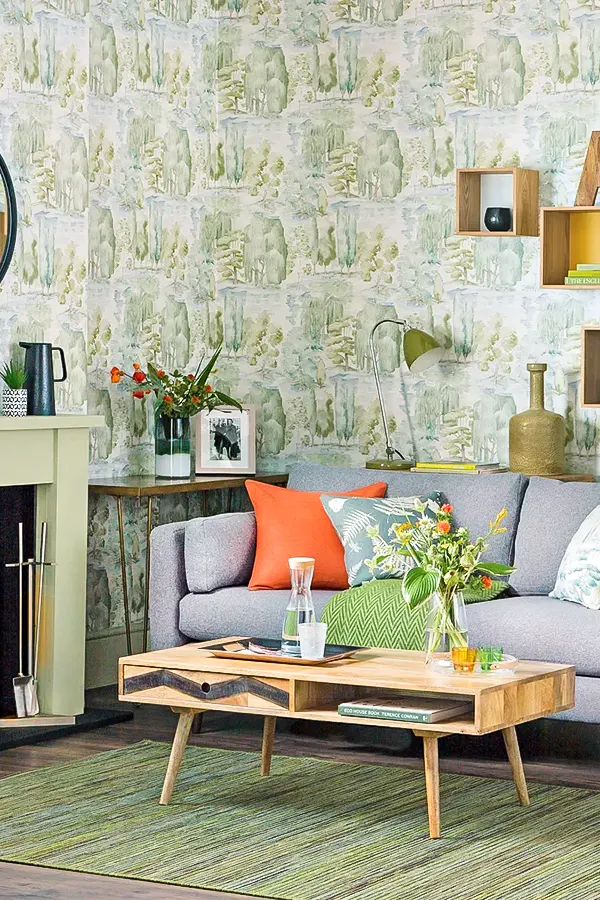 Grey Sofa With Treescape Backdrop