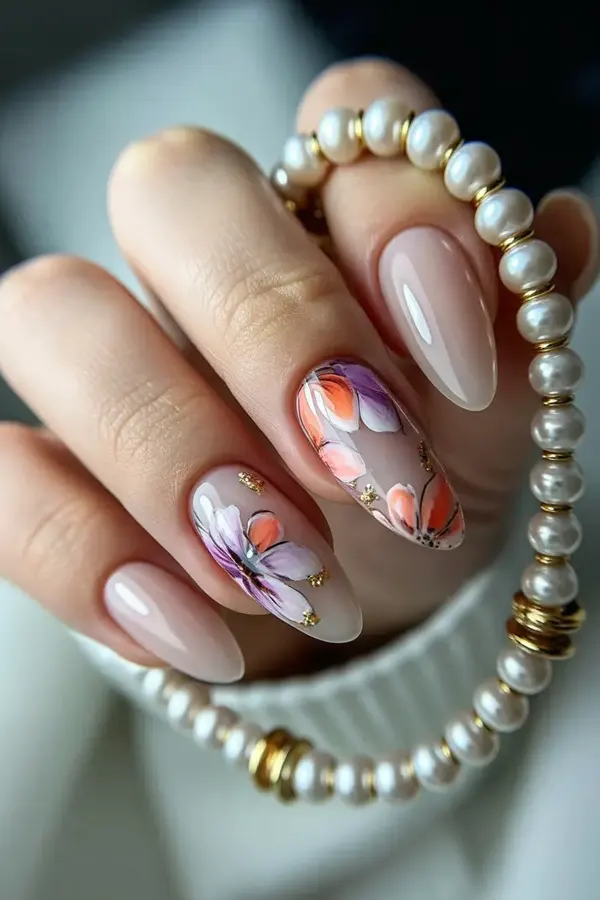 Hand-Painted Floral Nails