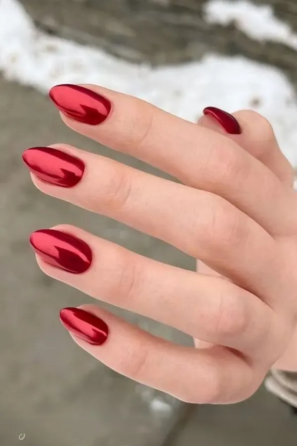 High-Shine Metallic Red Nails