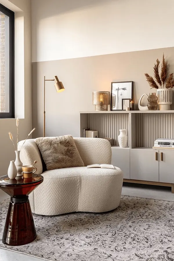 Japandi Living Room With Color Block Wall