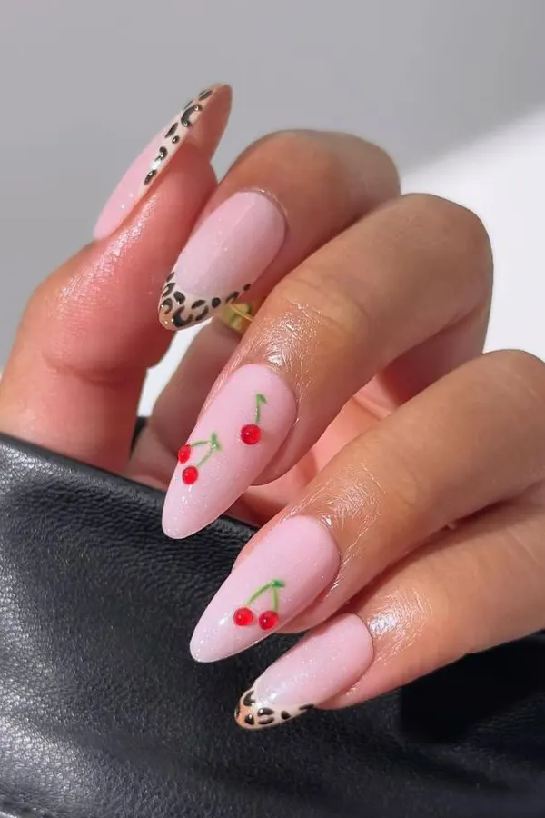 Leopard Print Cherry Nails