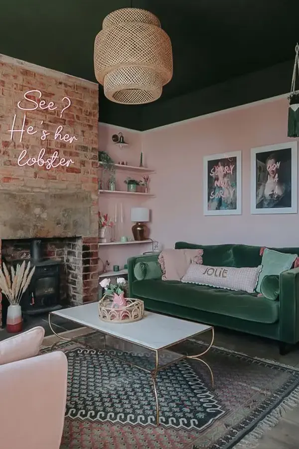 Light Pink Living Room With Eclectic Style