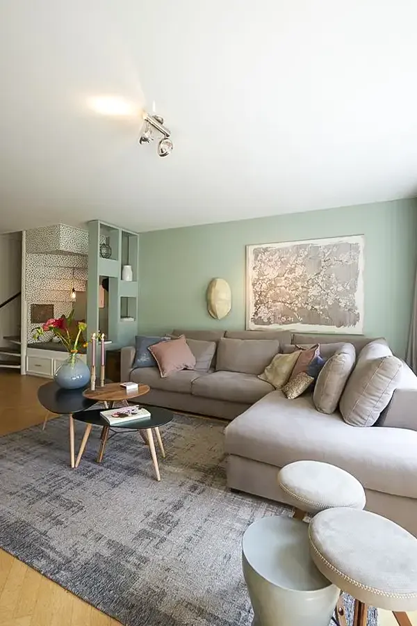 Lovely Living Room With Pale Green Walls