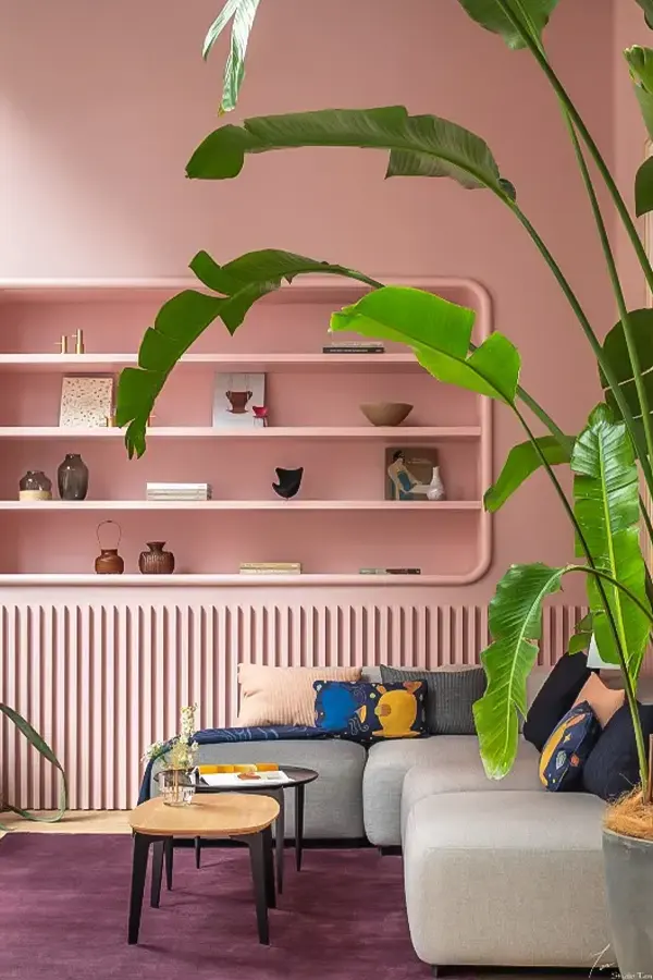 Lovely Pink Living Room With Soft Details
