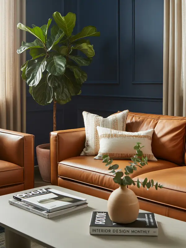 Masculine Living Room With Navy And Green
