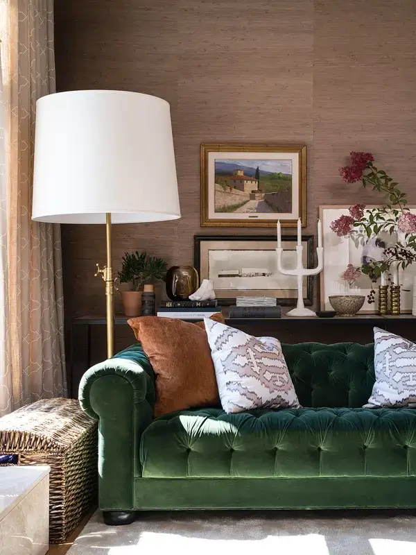Mid Century Living Room With Green And Beige