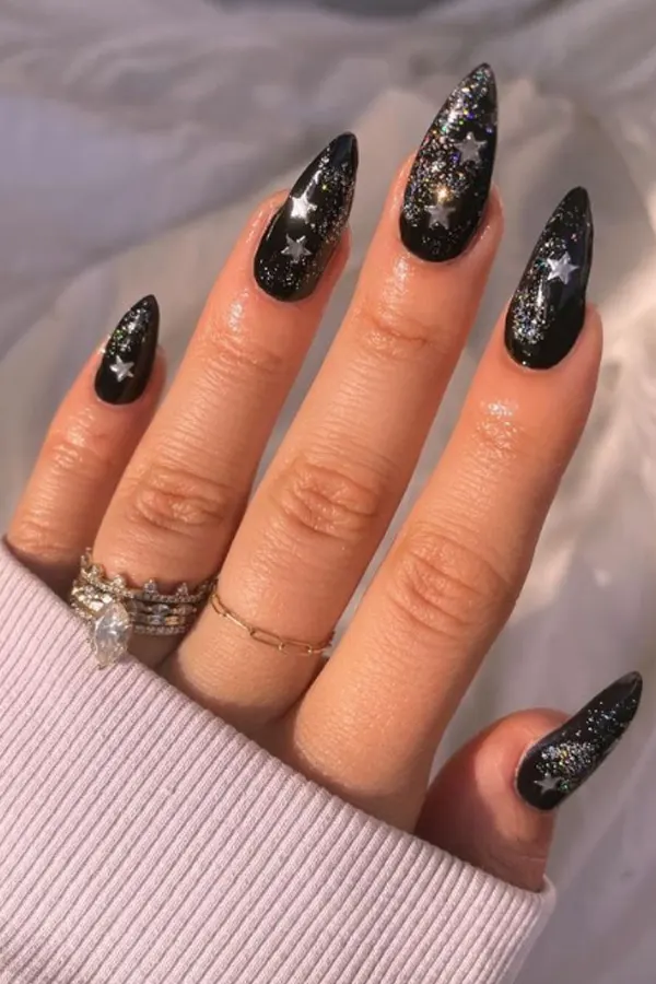 Midnight Glitter Nails