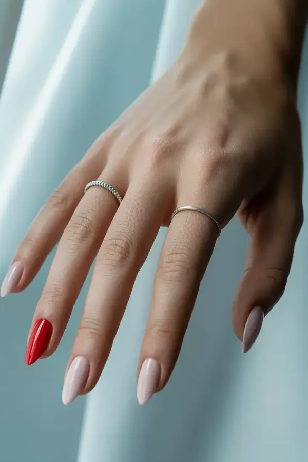 Minimal Red Accent Nails