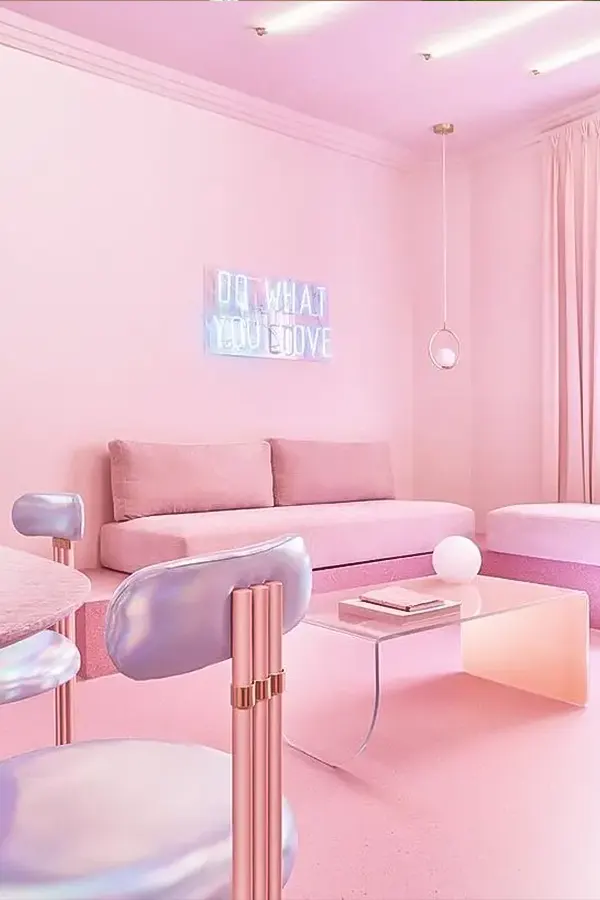 Minimalist Pink Living Room With Futuristic Flair