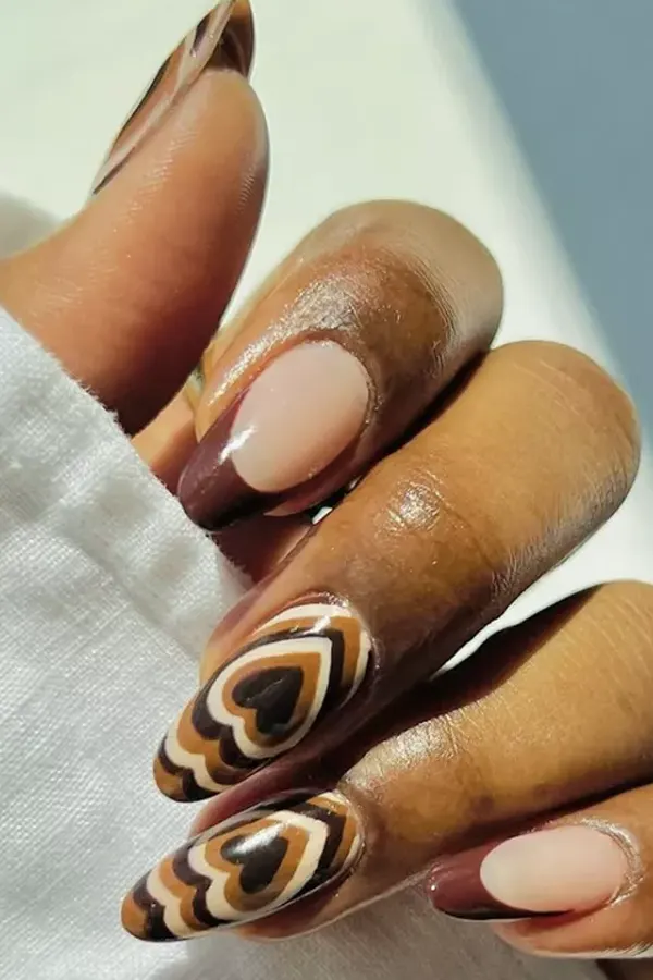 Mocha Heart Nail Art