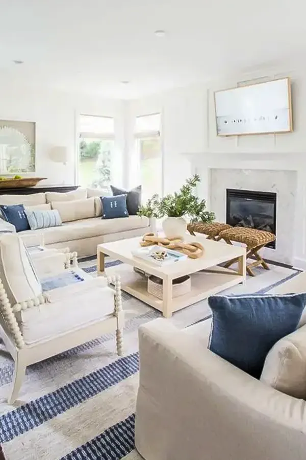 Modern Coastal Blue White Living Room