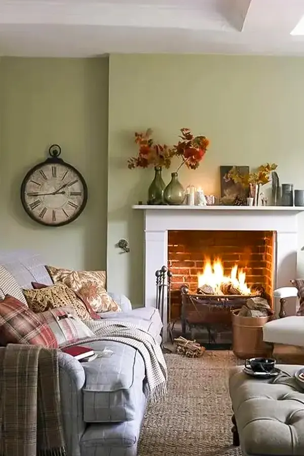 Modern Country Living Room With Light Green Walls