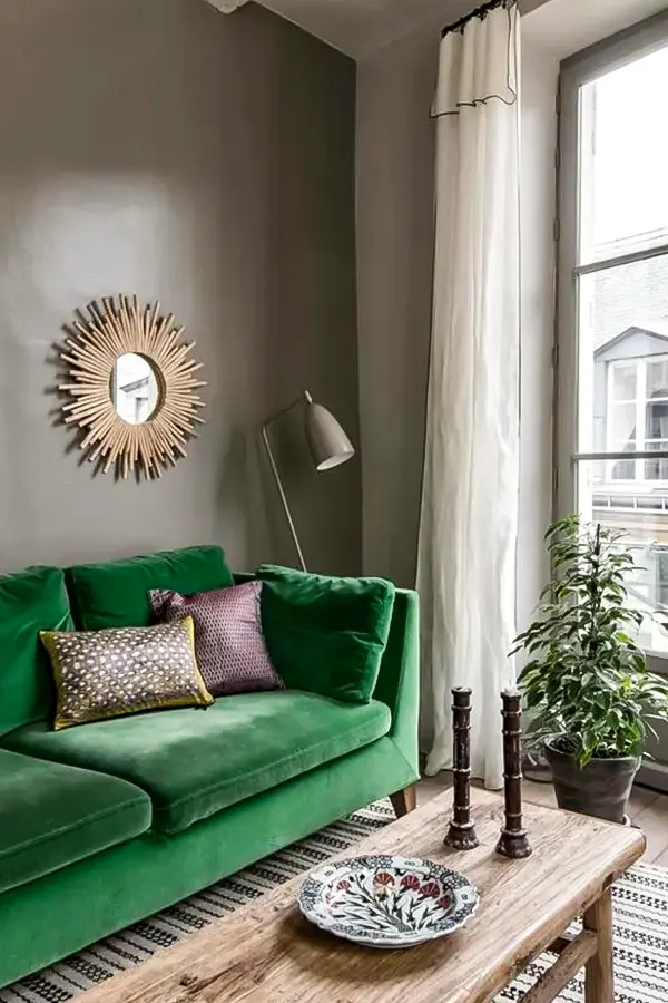 Moody Living Room With Bold Green Sofa