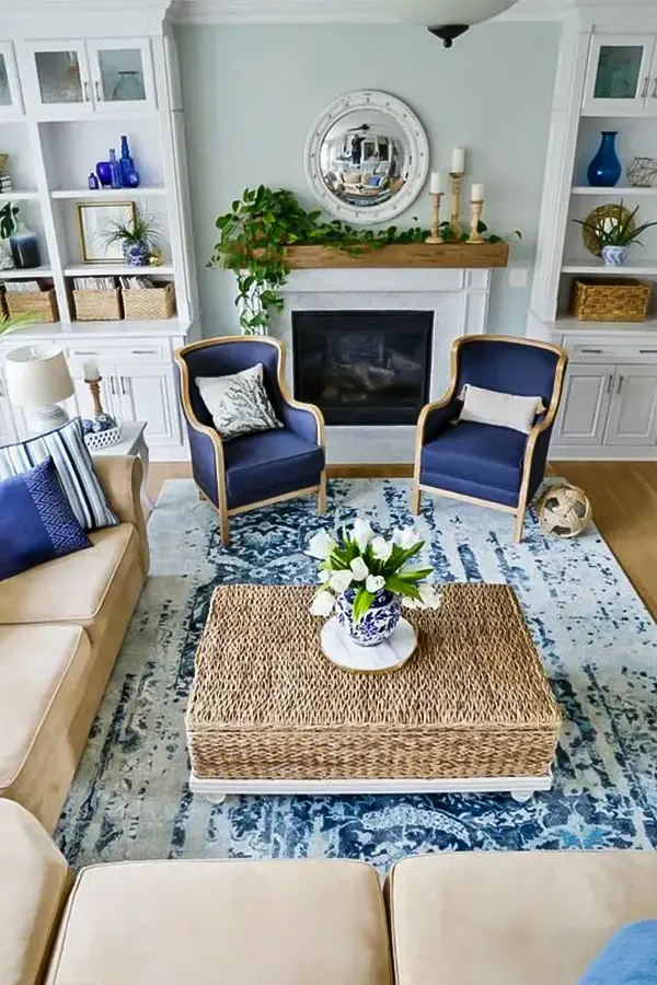 Nautical Blue White Living Room Look
