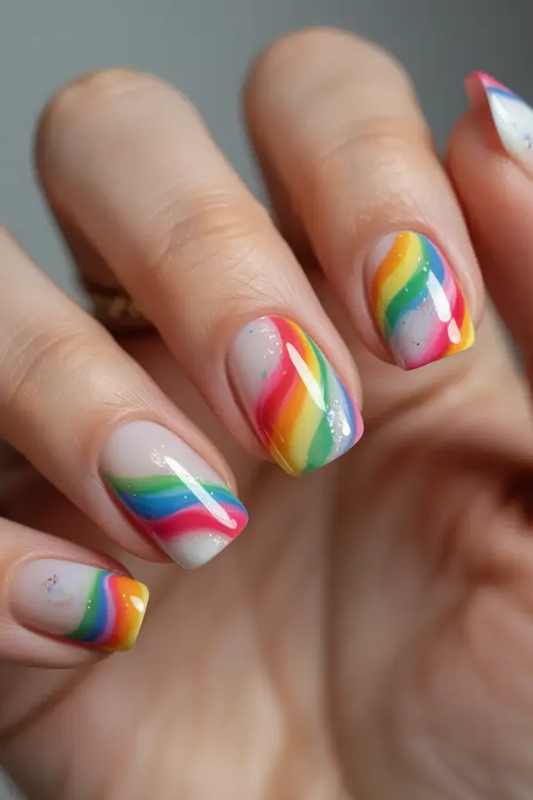 Neon Rainbow Swirl Mani