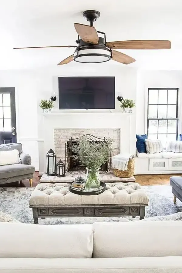 Neutral Farmhouse with Cozy Built-Ins