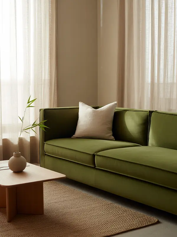 Neutral Living Room With Green Accents