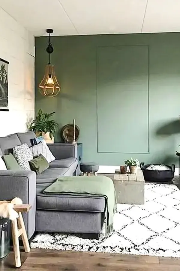 Neutral Living Room With Green Focal Point