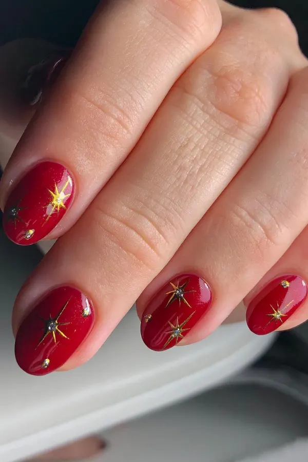 North Star Red Gems Nails