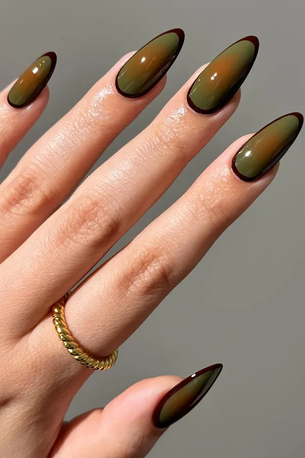 Olive Aura Coffin Nails