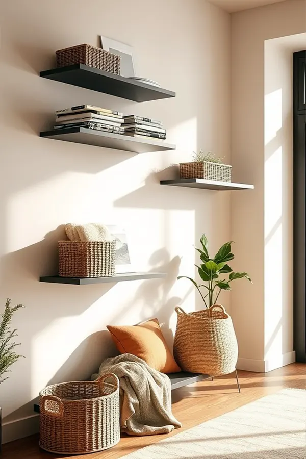 Open Shelves With Basket Storage