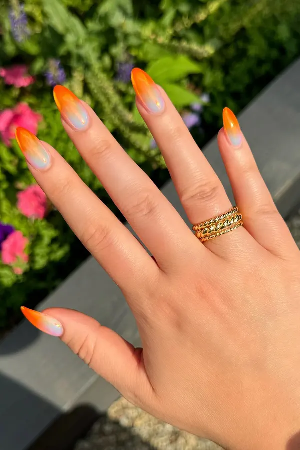 August Orange Chrome Nails