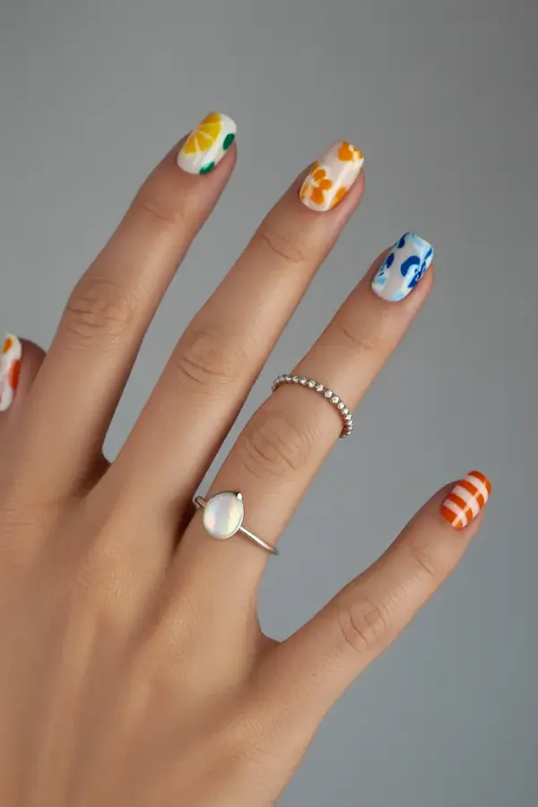 Painterly Floral Picnic Nails