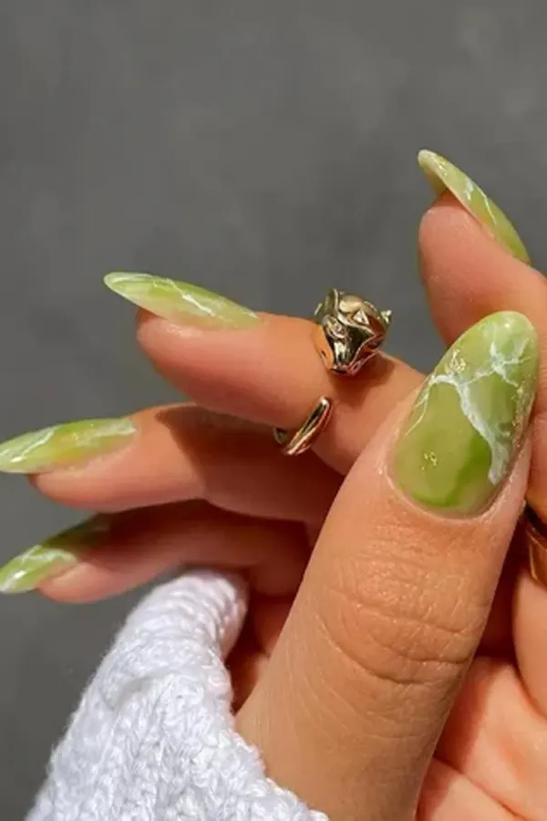 Peridot Green Marble Nails