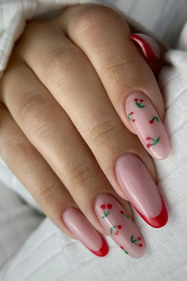 Pink Base Cherry Manicure