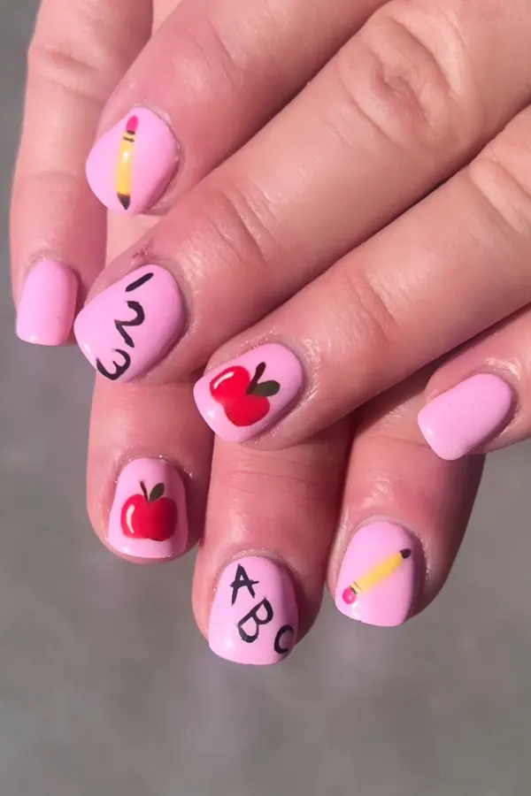 Pink School Nails Designs