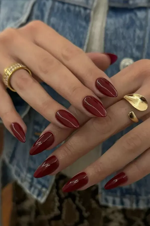 Plum Red Almonds Nails Idea