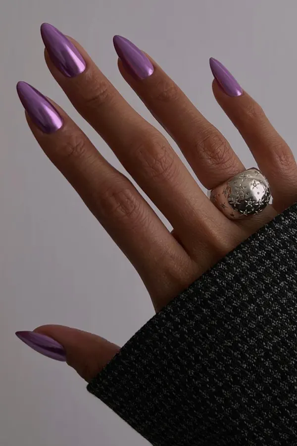 Purple Chrome Glossy Nails