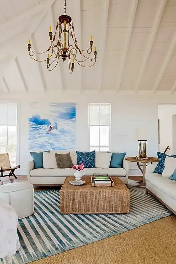 Relaxed Coastal Blue White Living Room