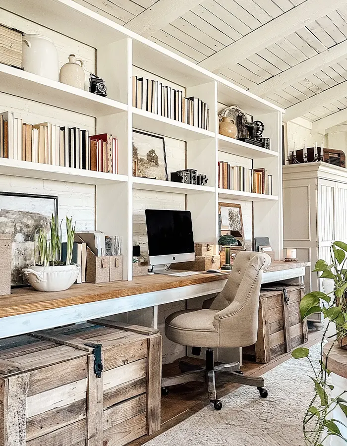 Rustic Office Nook in Living Room
