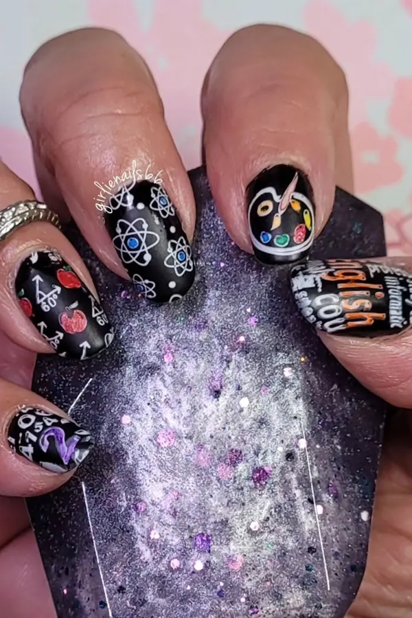 School Black Nails Idea