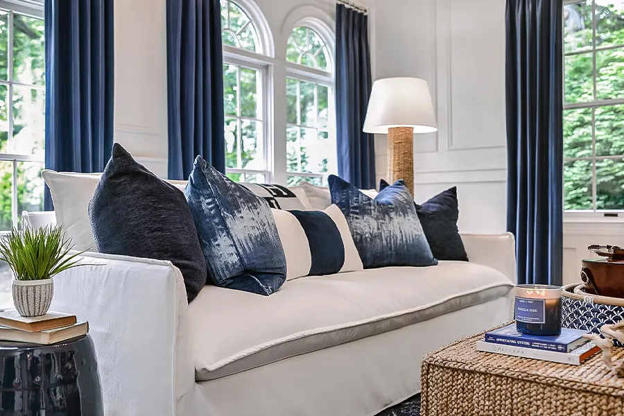 Serene Blue White Living Room Elegance