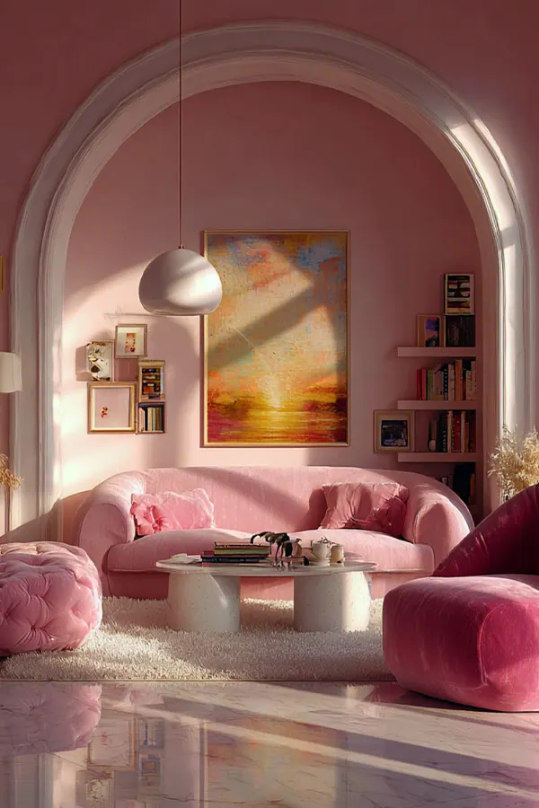 Serene Pink Living Room With Modern Elegance