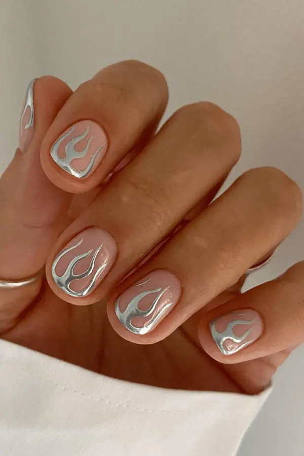 Silver Flame Nails