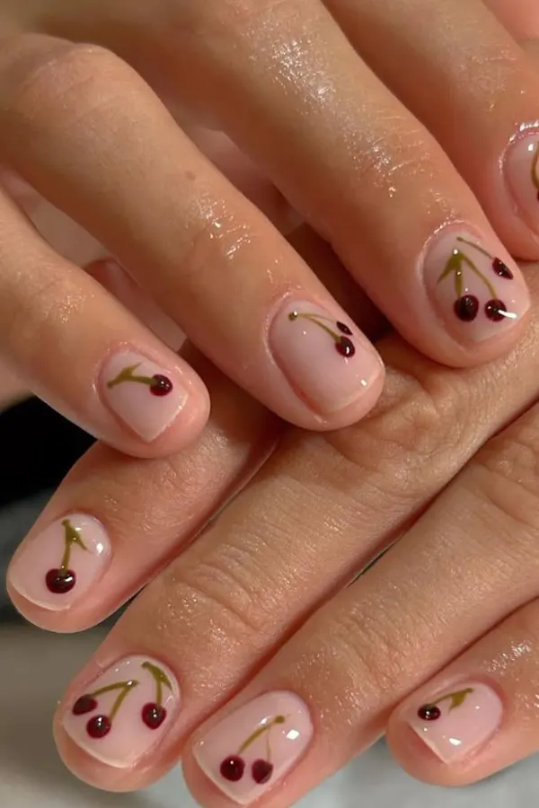 Simple Cherry Short Nails