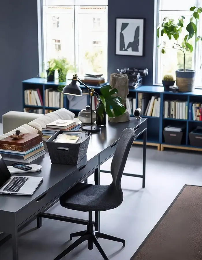 Slate Grey Living Room Office Setup