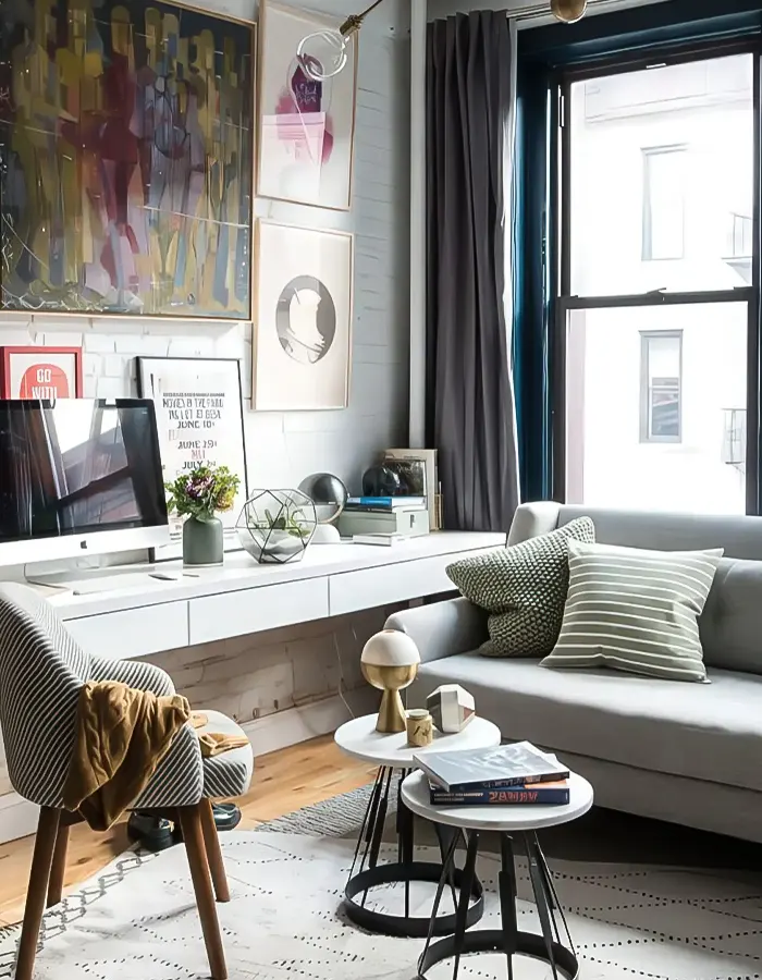 Sleek White Desk Living Room Nook