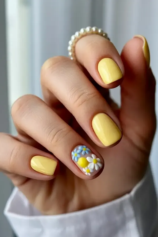 Soft Daisy Accent Nails