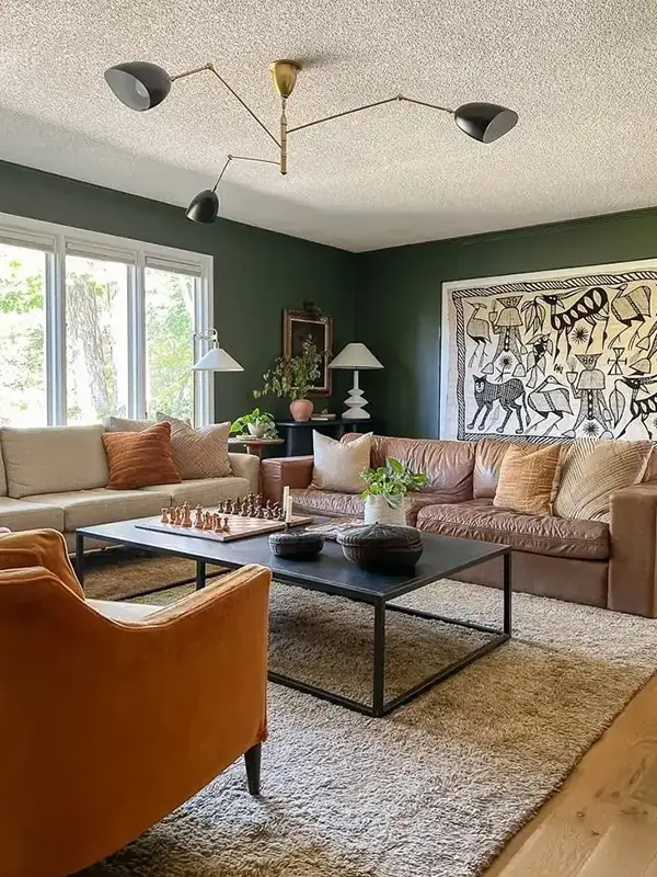 Soothing Green Walls With Warm Accents
