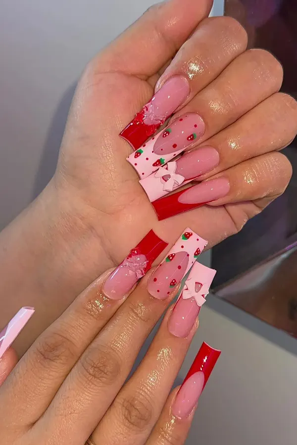 Strawberry Coffin Nails Design