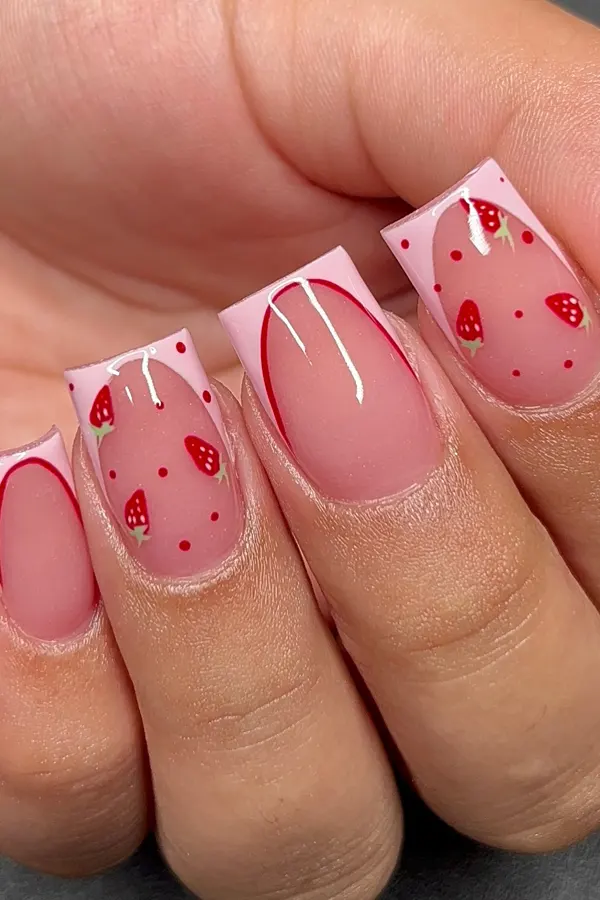 Strawberry Square Nails Art