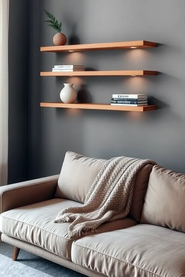 Stylish Shelf Setup Above Sofa
